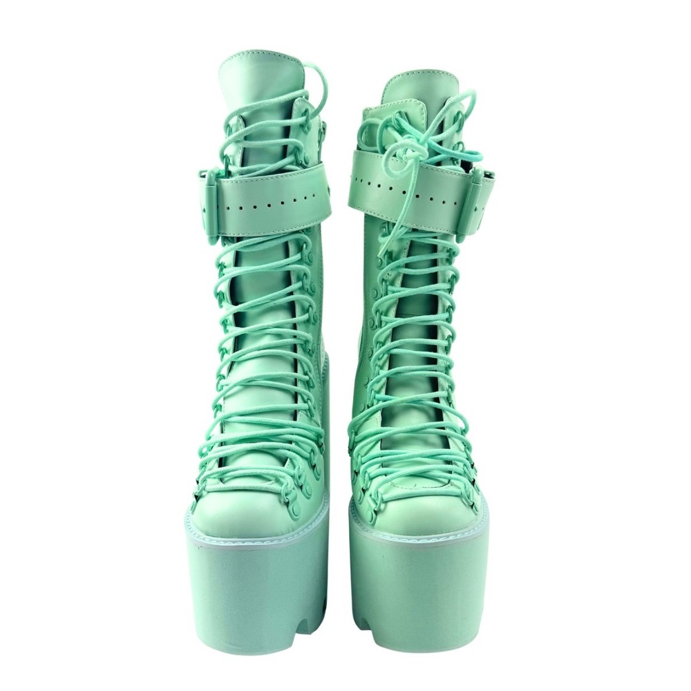 Sugar Thrillz Platform Boots Mint Green Lace Up Buckle Women's Shoes - Size 6 M - Picture 3 of 10